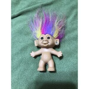 BRIGHT OF AMERICA TROLL RAINBOW HAIR HEART EARRING 4" TALL VINTAGE 1990S